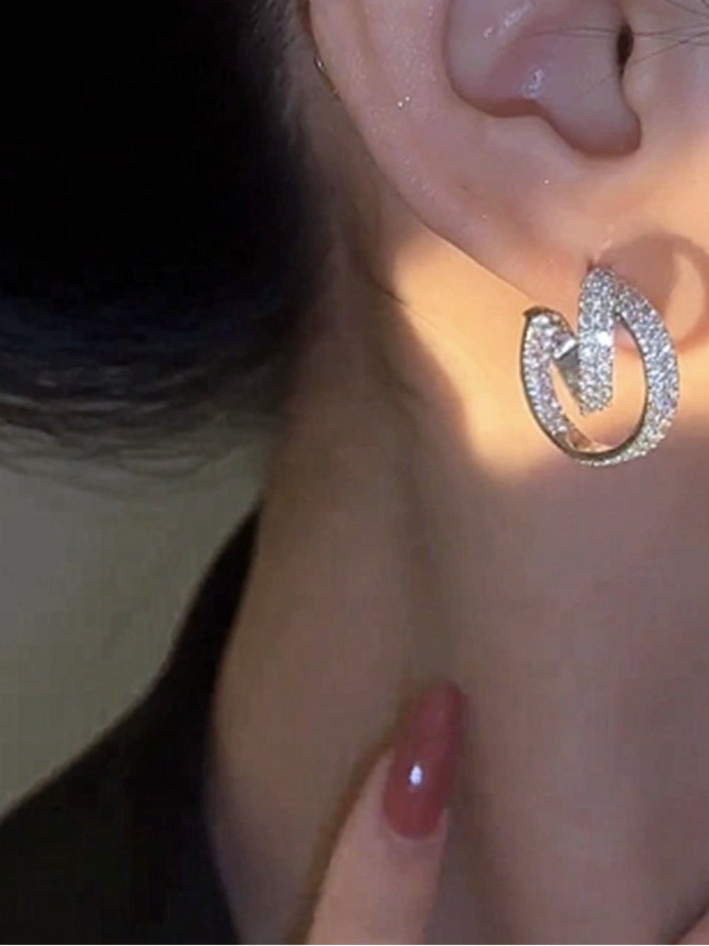 Pave Interlocking Hoop Earrings - Silver Sparkle